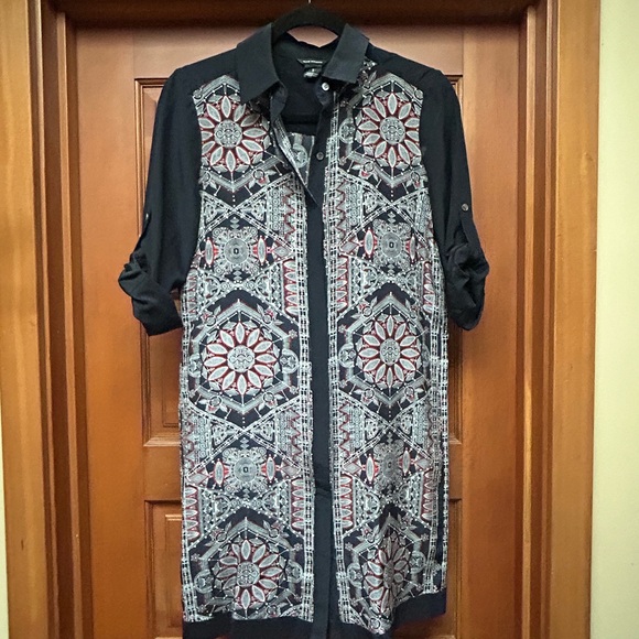 Club Monaco Silk Button Down Shirt Dress Size 2 / Navy - Picture 1 of 1